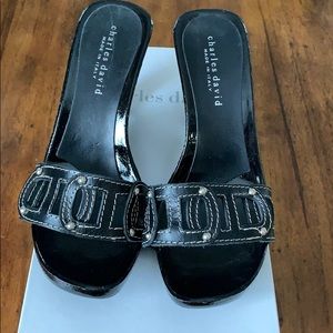 Charles David abstract black heeled sandal